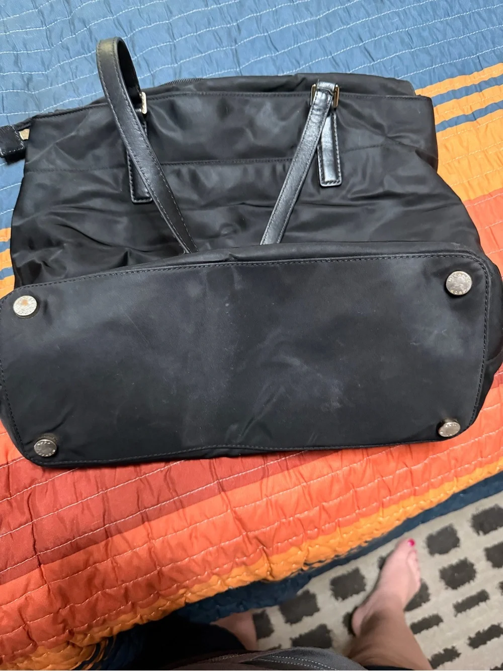 Michael Kors Black Nylon Tote with Gold MK Charm